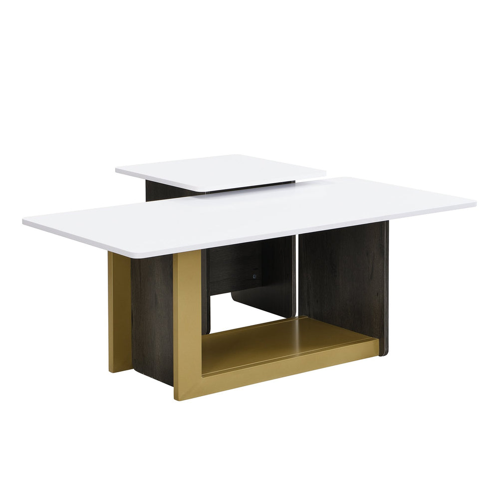 English Elm VIBE Modern Light Luxury Two-Piece Coffee Table Set with Metal Frame and Durable MDF Top for Living Room White N724P321447K