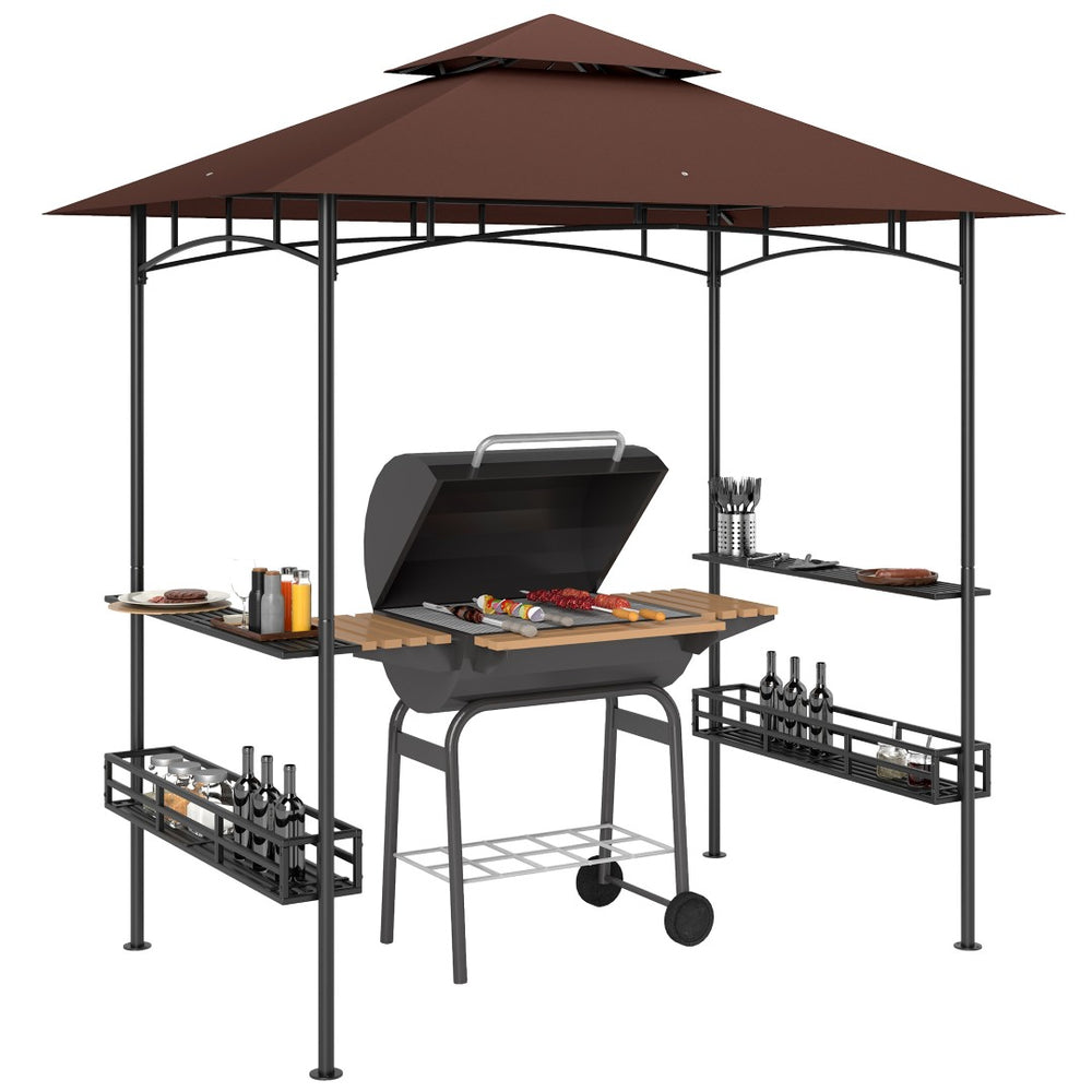 English Elm Outsunny 8x5 Bbq Grill Gazebo Two Tier Canopy with Shelves and Storage Baskets W2225P485594
