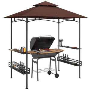 English Elm Outsunny 8x5 Bbq Grill Gazebo Two Tier Canopy with Shelves and Storage Baskets W2225P485594