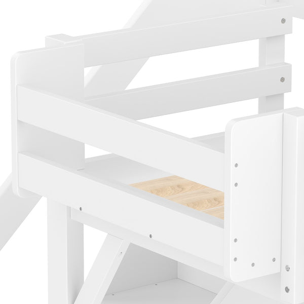 English Elm Twin Low Loft Bed Solid Pine Frame Kids Study Desk Blackboard Storage White Light White W1580S00466