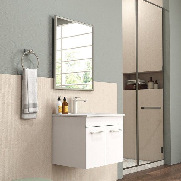 English Elm 24-Inch Wall-Mounted Bathroom Vanity With Sink, Mirror, Soft-Close Doors & Sleek Storage Solutions W3151S00025