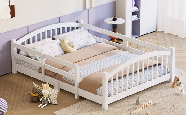 English Elm Full Montessori Pine Wood Floor Bed with Safety Rails Low Profile Kids Room Frame White N733P400299K
