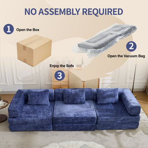English Elm Compression Convertible Floor Sofa Bed - Durable Chenille, No Assembly, Multi-Purpose Design, Dark Blue W3723S00016