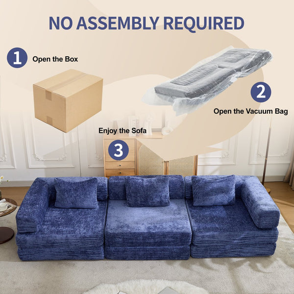 English Elm Compression Convertible Floor Sofa Bed - Durable Chenille, No Assembly, Multi-Purpose Design, Dark Blue W3723S00016