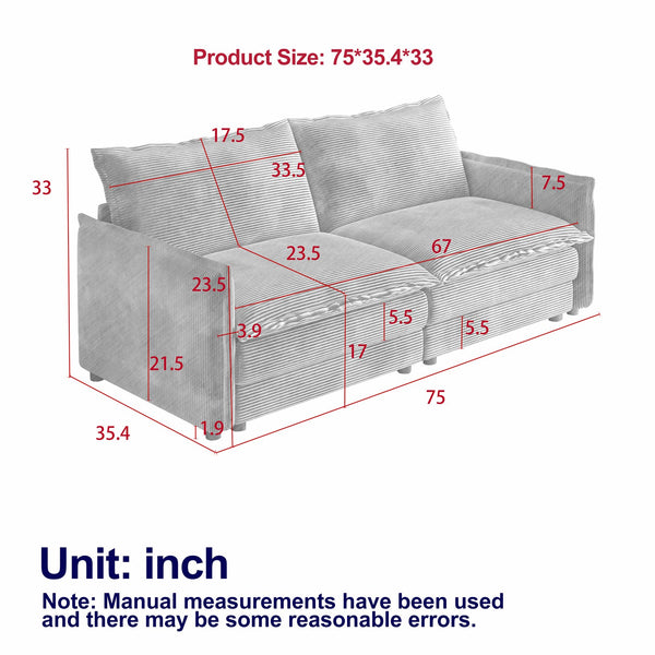 English Elm Corduroy Loveseat Sofa Couch - Plush Upholstered 2-Seat, Deep Comfort With Pillows For Modern Spaces W834S00411