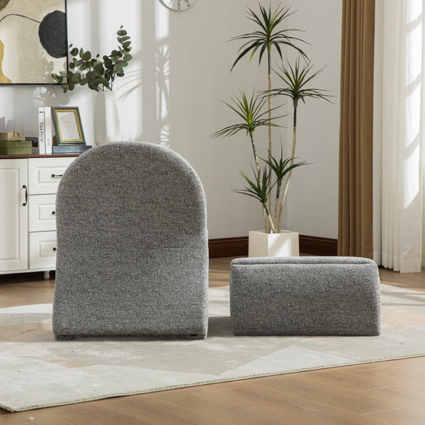 English Elm 24.8 Inch Chenille Armless Accent Chair with Matching Storage Ottoman for Any Room Gray W3098P451469