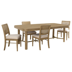 English Elm Benson Sand Wash 5-Piece Dining Set with Removable 18" Leaf, Cane-Back Chairs & Brass Stretcher B062S01288