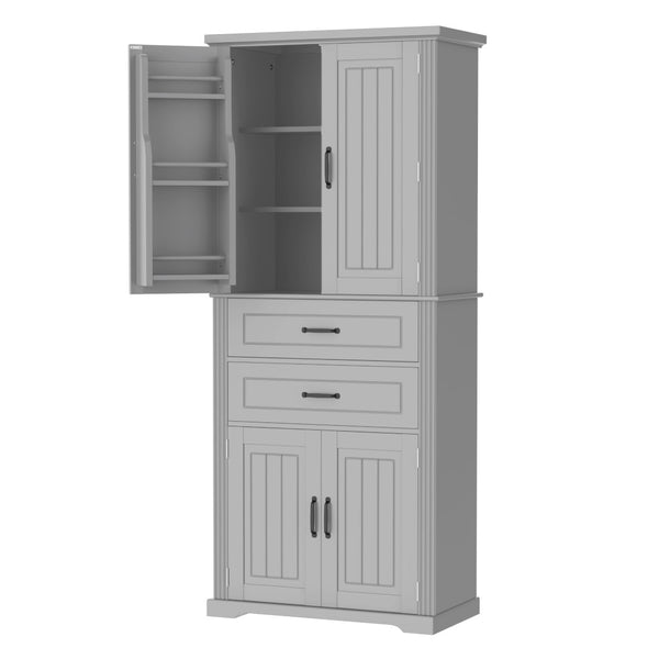 English Elm [video] Floor to Ceiling Matte Storage Cabinet with Drawers Shelves and Adjustable Interior Gray N759P407762E