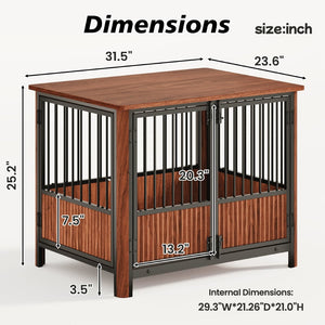 English Elm 31.5'' Walnut Fluted Wood Dog Crate Doubles as End Table for Small Medium Breeds W1820P336033