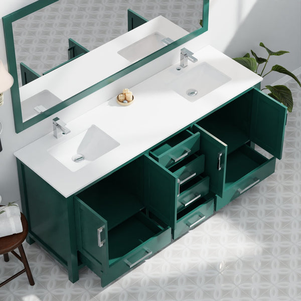 English Elm Green Double Bath Vanity 72 in W x 22 in D with Cultured Marble Top — Solid Wood, Soft-Close, Ample Storage, Scratch-Resistant Surface B2731P259120