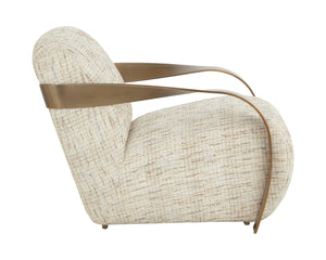 Sunpan Sonesta Lounge Chair - Sculptural Mid-century Design With Twisted Brass Arms In Haute Cobblestone Taupe Fabric 111610