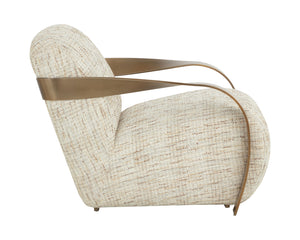 Sunpan Sonesta Lounge Chair - Sculptural Mid-century Design With Antique Brass Arms & Haute Cobblestone Upholstery Taupe Fabric 111610