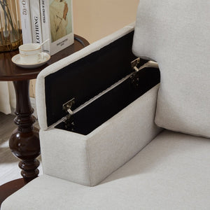 English Elm 86" Linen Sectional Sofa with Storage Ottoman Reversible Chaise for Small Spaces Beige W1669S00035