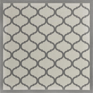 Unique Loom Outdoor Trellis Moroccan Machine Made Geometric Rug Gray, Silver 6' 1" x 6' 1"