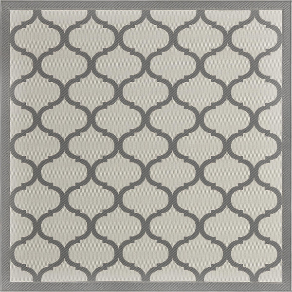 Unique Loom Outdoor Trellis Moroccan Machine Made Geometric Rug Gray, Silver 6' 1" x 6' 1"