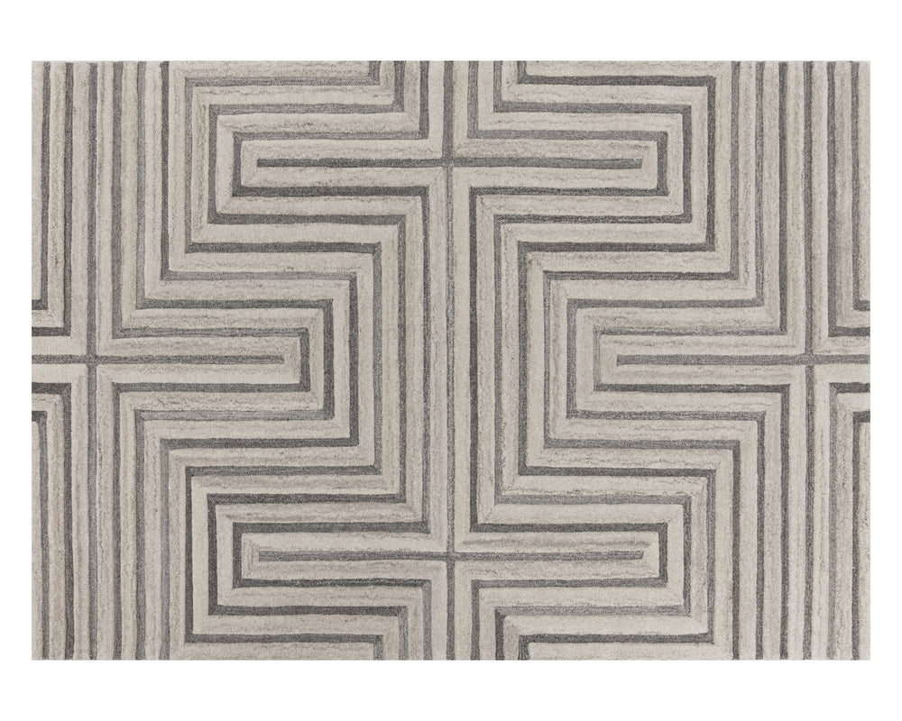 Sunpan Oslow Hand-Tufted Rug - Artisan-Crafted Wool with Unique Maze Pattern in Elegant Beige and Grey Hues 10' X 14'
