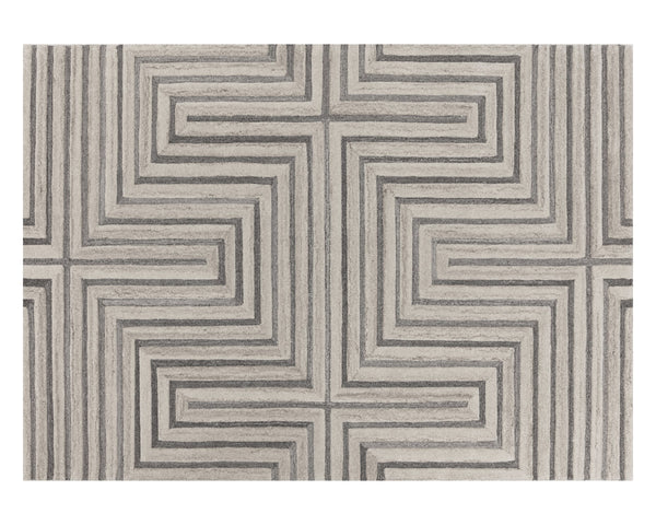 Sunpan Oslow Hand-Tufted Rug - Artisan-Crafted Wool with Unique Maze Pattern in Elegant Beige and Grey Hues 10' X 14'