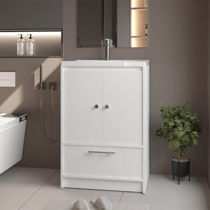 English Elm White 36" 2-Door Freestanding Bathroom Vanity with Sink, Bottom Drawer Storage, Clean Timeless Look B062P355544