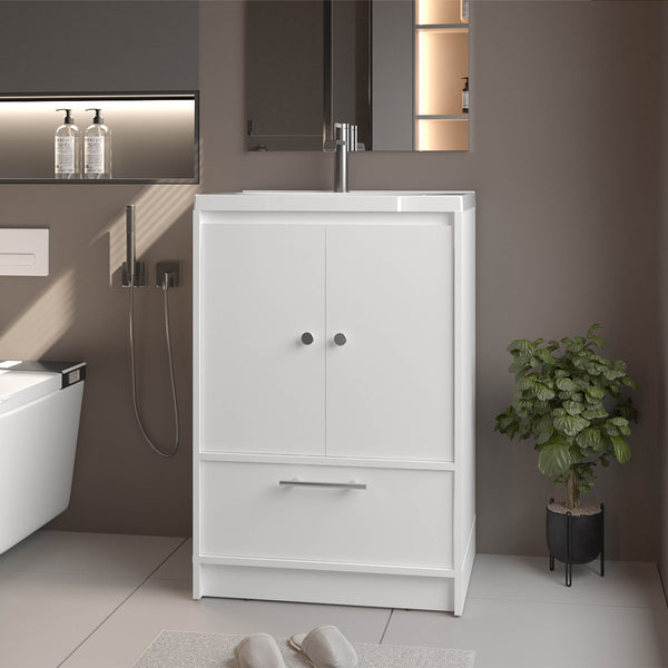 English Elm White 36" 2-Door Freestanding Bathroom Vanity with Sink, Bottom Drawer Storage, Clean Timeless Look B062P355544