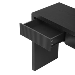 English Elm TREXM Rustic Console Table with Fluted Drawers, Solid Wood Veneer Entryway Table, 60.6"L x 18.9"W Black N715P290573B