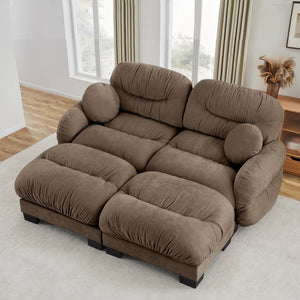 English Elm Teddy Fleece Modular Cloud Sofa with Curved Silhouette Ottomans and Lumbar Pillows Brown W5656S00057
