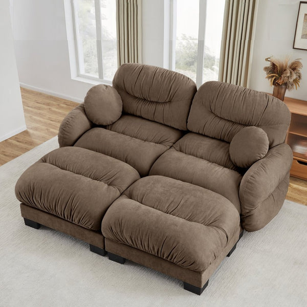 English Elm Teddy Fleece Modular Cloud Sofa with Curved Silhouette Ottomans and Lumbar Pillows Brown W5656S00057