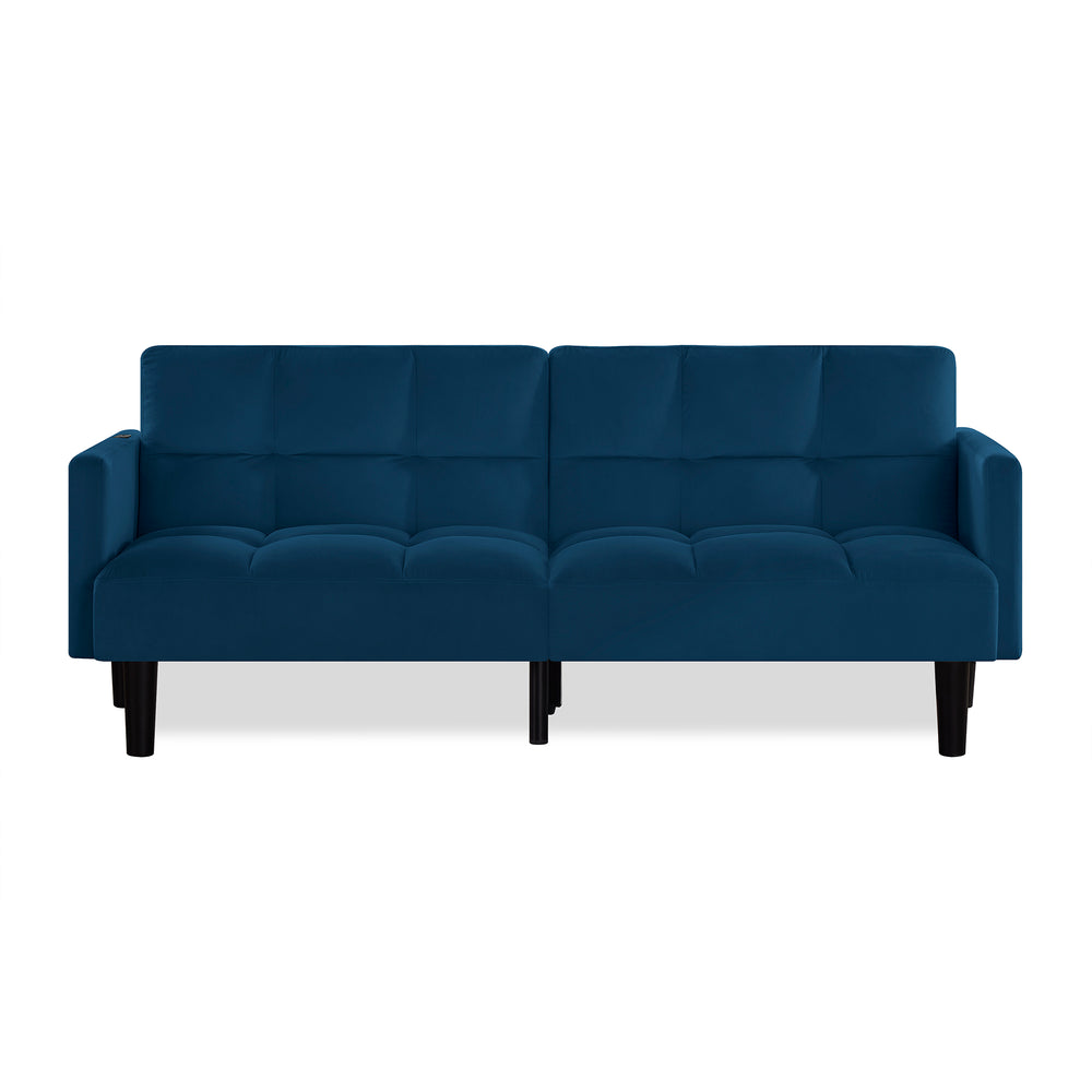 English Elm Velvet Convertible Futon Sofa Bed with Adjustable Back, Plush 9" Cushion, Eucalyptus Frame for Apartments Navy Blue W1413P332829