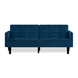 English Elm Velvet Convertible Futon Sofa Bed with Adjustable Back, Plush 9" Cushion, Eucalyptus Frame for Apartments Navy Blue W1413P332829