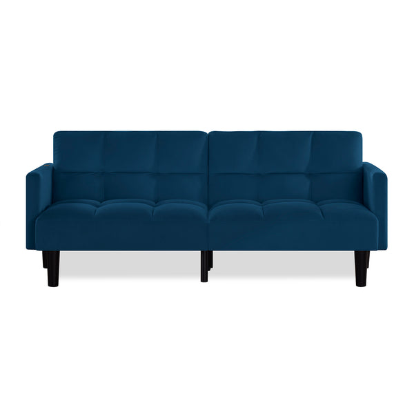 English Elm Velvet Convertible Futon Sofa Bed with Adjustable Back, Plush 9" Cushion, Eucalyptus Frame for Apartments Navy Blue W1413P332829