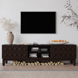 English Elm Modern Mid-Century Media Console with 4 Drawers and Concealed Cable Management, Stylish TV Stand Up to 75" Dark Brown W757P305596