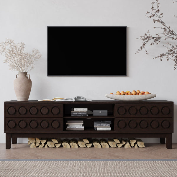 English Elm Modern Mid-Century Media Console with 4 Drawers and Concealed Cable Management, Stylish TV Stand Up to 75" Dark Brown W757P305596
