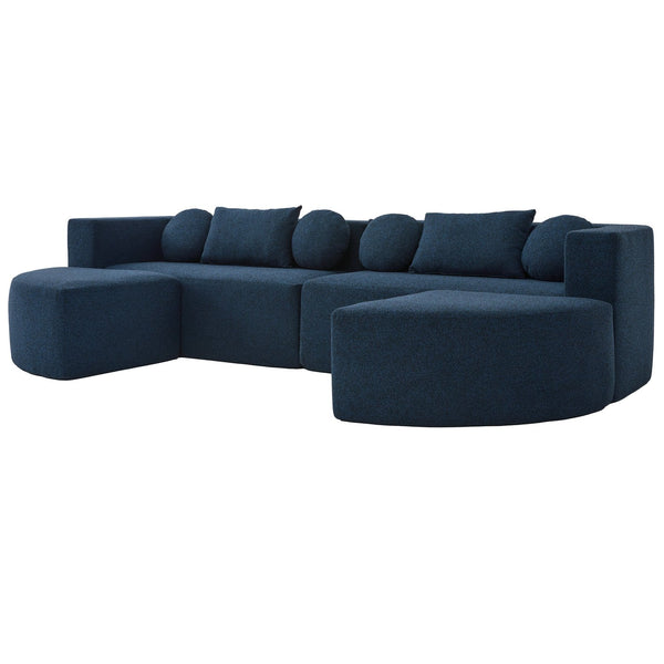 English Elm Boneless Modular Sectional Sofa with Curved Ends, Deep Bouclé Seating, Convertible Sofa Bed & Pillows for Living Room Blue N719S002120C