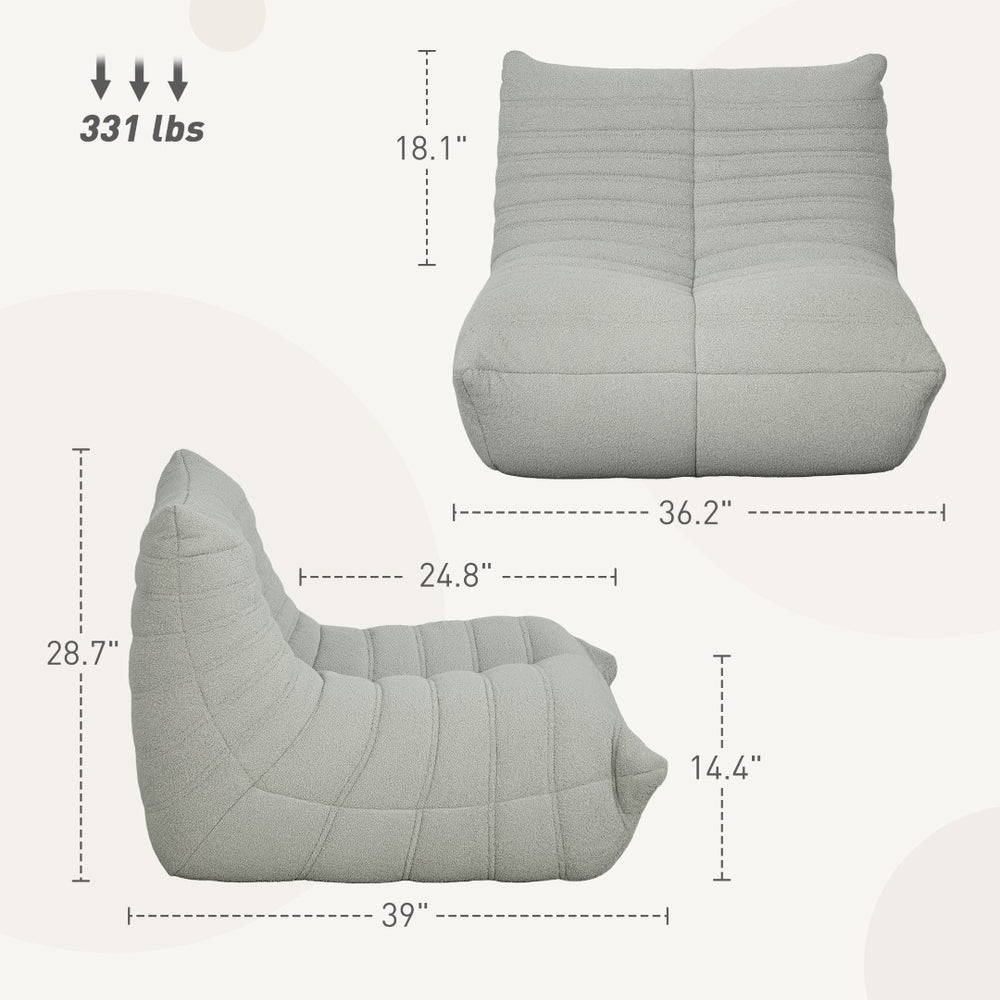 English Elm Bean Bag Floor Sofa Teddy Fleece Channel Tufted Foam Seat for Gaming Lounge T3971P405900
