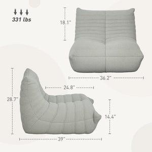 English Elm Bean Bag Floor Sofa Teddy Fleece Channel Tufted Foam Seat for Gaming Lounge T3971P405900