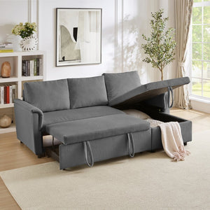 English Elm Loveseat Sectional Sleeper Sofa with Corduroy Tufted Upholstery Storage Chaise Reclining W2186S00012