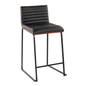 English Elm Mason 26" Contemporary Counter Stool Set Of 2 In Black Metal & Walnut Wood For Modern Living Spaces B202P222078
