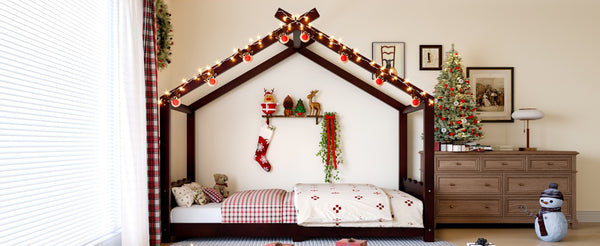 English Elm Twin House Frame Floor Bed Solid Pine Kids Room Montessori Low Profile Play Nook Espresso W1580P387837