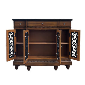 English Elm Vidi Oak Finish Entryway Console Cabinet with Felt Drawers and Bronze Hardware B2726P293609