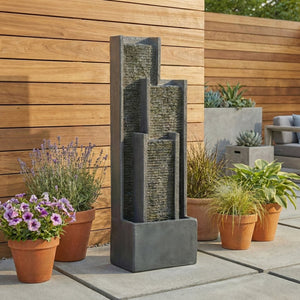 English Elm 40 Inch Outdoor Cascading Resin Fountain with Warm Led Lights for Patio Garden W853P412656