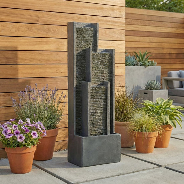 English Elm 40 Inch Outdoor Cascading Resin Fountain with Warm Led Lights for Patio Garden W853P412656