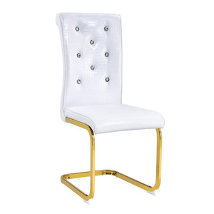 English Elm Luxury Pu Upholstered Dining Chair Set of 4 with Channel Stitching and Metal Legs White W1512P491875