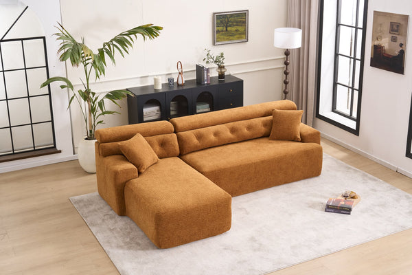 English Elm LY-029B Modern Convertible Chaise Sectional Sofa — Orange 3-Seater Modular L-Sofa, Plush Foam Comfort W2231S00026