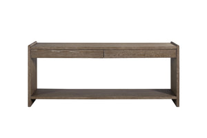 English Elm Sofa Cocoa 2-Drawer Console Table in Brown Solid Wood & MDF, Soft-Close Drawers, Rustic Shelf Blend B2699P323117