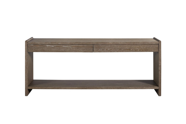 English Elm Sofa Cocoa 2-Drawer Console Table in Brown Solid Wood & MDF, Soft-Close Drawers, Rustic Shelf Blend B2699P323117