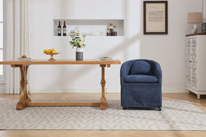 English Elm 059-Set Chenille Fabric Dining Armchair with Ergonomic Back Cushion, 360° Swivel & Smooth Wheels, Upholstered Comfort for Indoor Spaces Blue W527P242556