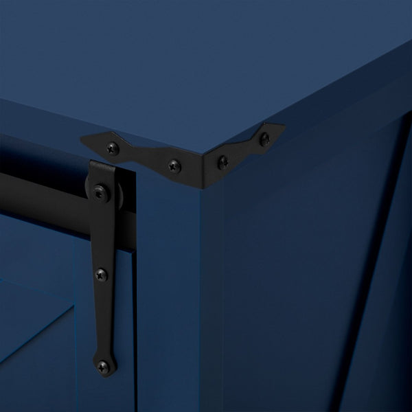 English Elm U-style Farmhouse Sideboard Barn Door Buffet with Drawers Built-in Outlet Dining Navy Blue N711P347377V