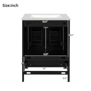 English Elm 48-Inch Modern Bathroom Vanity with Dual Ceramic Sinks, Ample Soft-Close Storage and Stylish Design Black N729P000009B