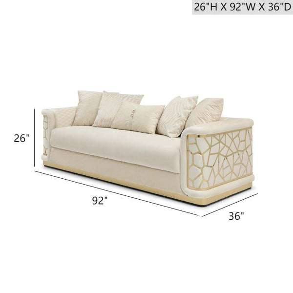English Elm Talia Sofa with Kiln-Dried Hardwood Frame, Patterned Accents & Gloss Brass Trim for Modern Living Room Ivory 35 L x 26 W x 92 H B078P301556