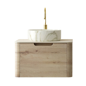 English Elm Xai 24" Floating Bathroom Vanity With Ceramic Vessel Sink, Travertine-Pattern Top & Soft-Close Drawer W2615S00272-GIGA