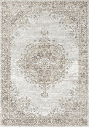 English Elm Oxford Medallion Area Rug Ivory Polyester Pile Low Profile for Living Room Entryway B186P428898
